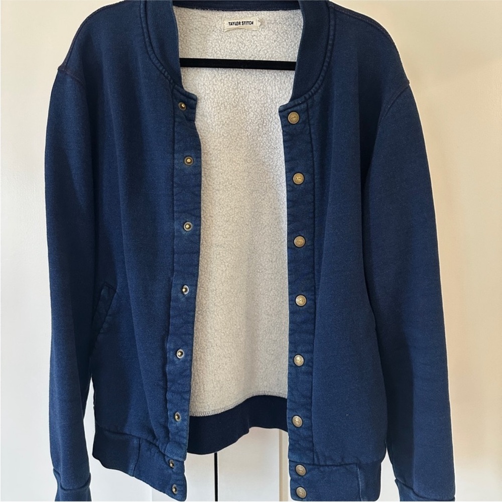Taylor Stitch Bomber Jacket Snap Front Long Sleeve Mens 40 Blue